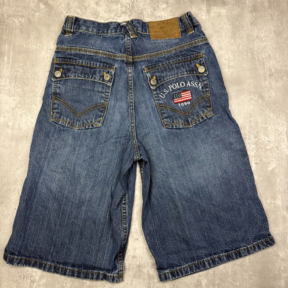 U.S. Polo Assn Denim Shorts Size 28 Blue Flag Logo Y2K Jean Shorts Y2K Youth 18